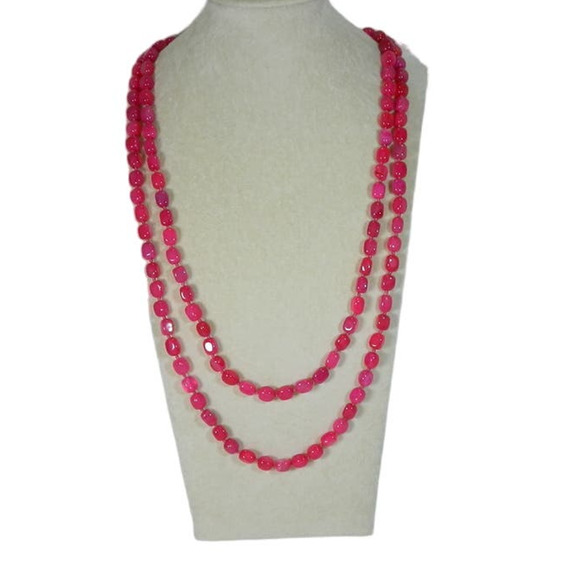 Opera Length Hot Pink Gemstone Necklace Designer Signed LR - Picture 6 of 14
